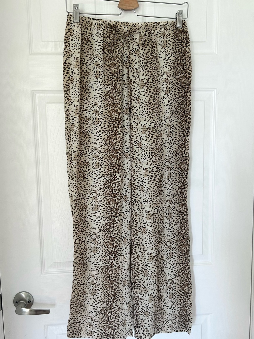 Vintage Women's Wide-Leg Animal Print Pants - Cream & Brown - size S